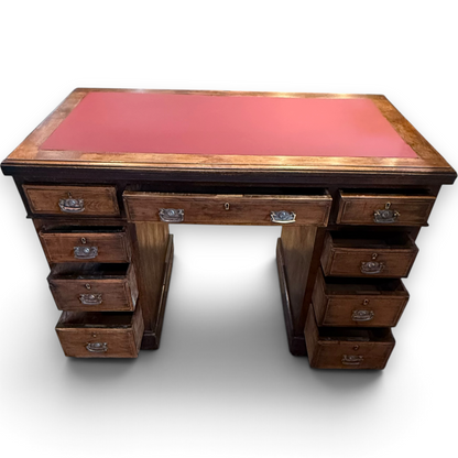 Victorian Twin Pedestal Writing Desk with Nine Drawers