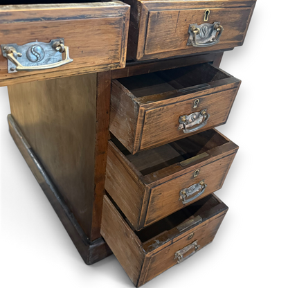 Victorian Twin Pedestal Writing Desk with Nine Drawers
