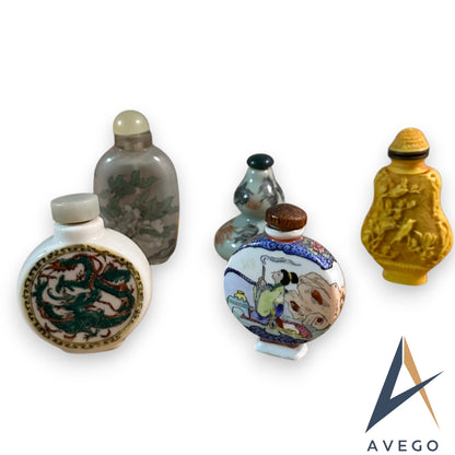 Collection of 5 Chinese Asian Snuff Bottles