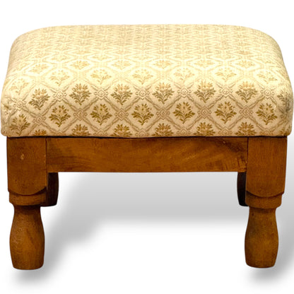 Vintage Upholstered Footstool with Turned Wooden Legs