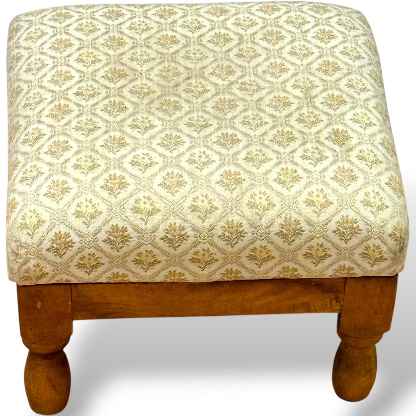 Vintage Upholstered Footstool with Turned Wooden Legs