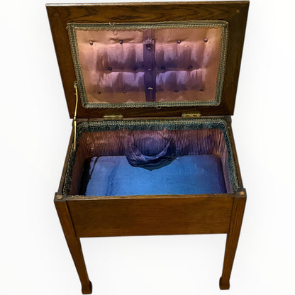 Vintage Sewing Box Table | Wooden Sewing Storage Box with Lift-Up Lid