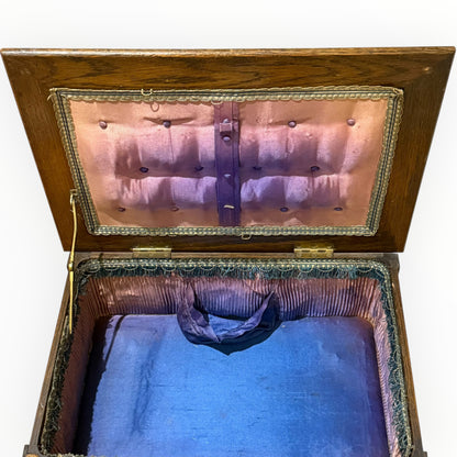 Vintage Sewing Box Table | Wooden Sewing Storage Box with Lift-Up Lid