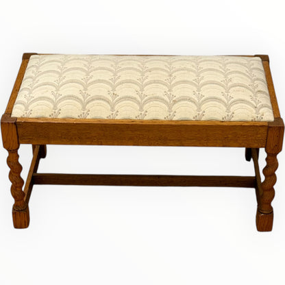 Antique Upholstered Footstool | Recently Reupholstered Stool | Turned Wooden Legs