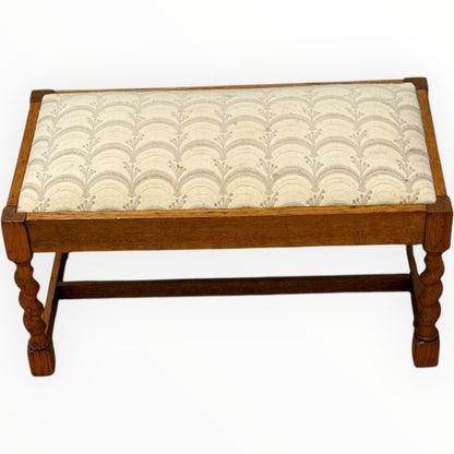 Antique Upholstered Footstool | Recently Reupholstered Stool | Turned Wooden Legs