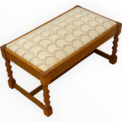 Antique Upholstered Footstool | Recently Reupholstered Stool | Turned Wooden Legs