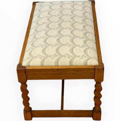 Antique Upholstered Footstool | Recently Reupholstered Stool | Turned Wooden Legs