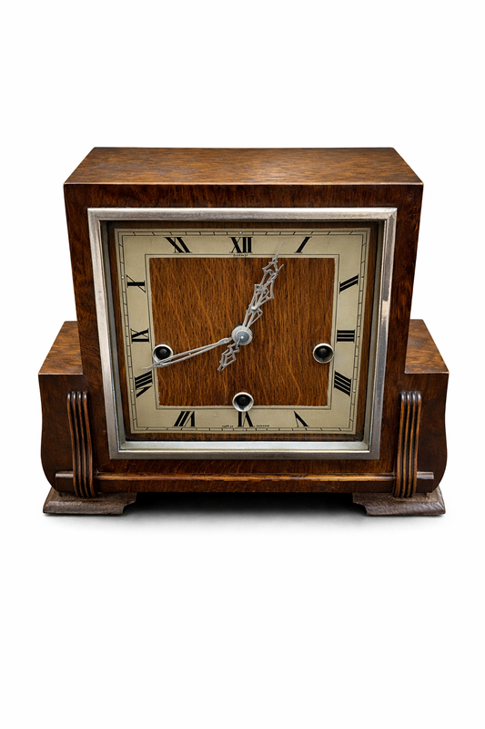 Smiths Enfield Art Deco Mantel Clock | Vintage English Oak Mechanical Clock