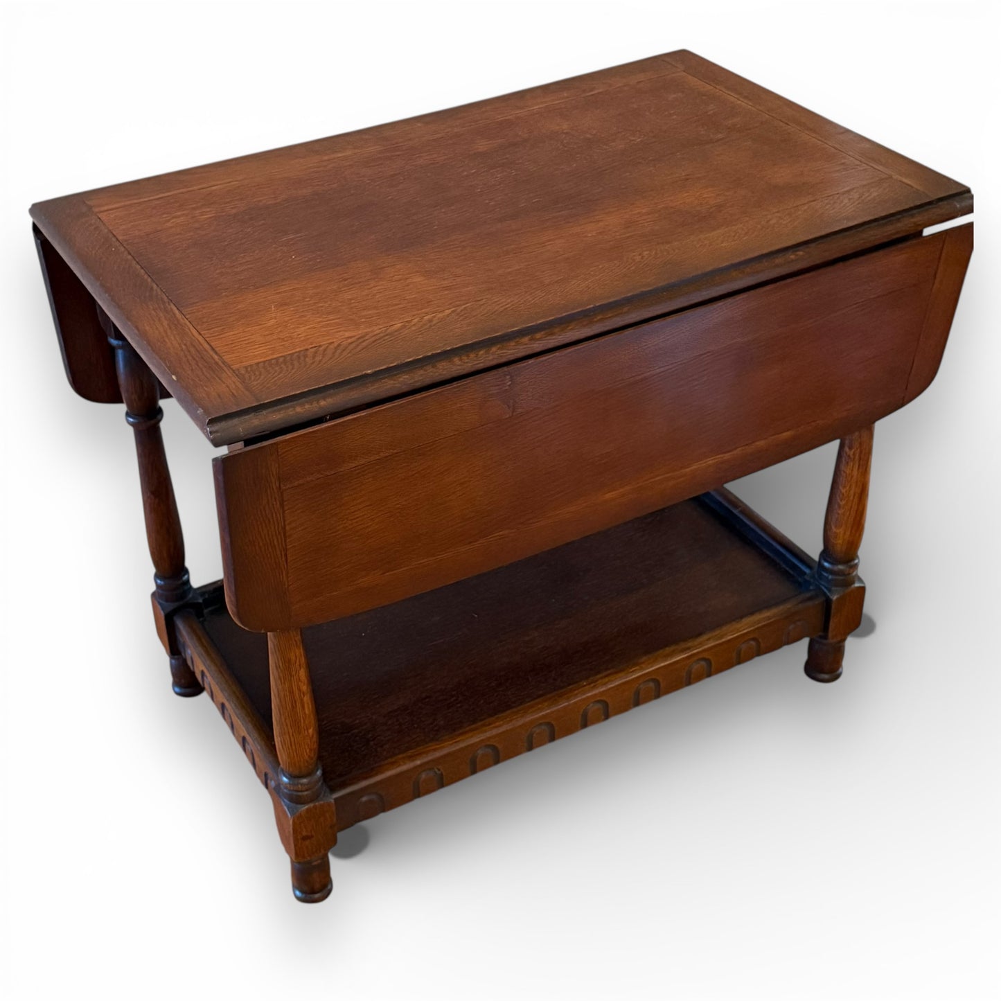 Vintage Oak Drop Leaf Coffee Table Old Charm Style Tudor Revival With Shelf