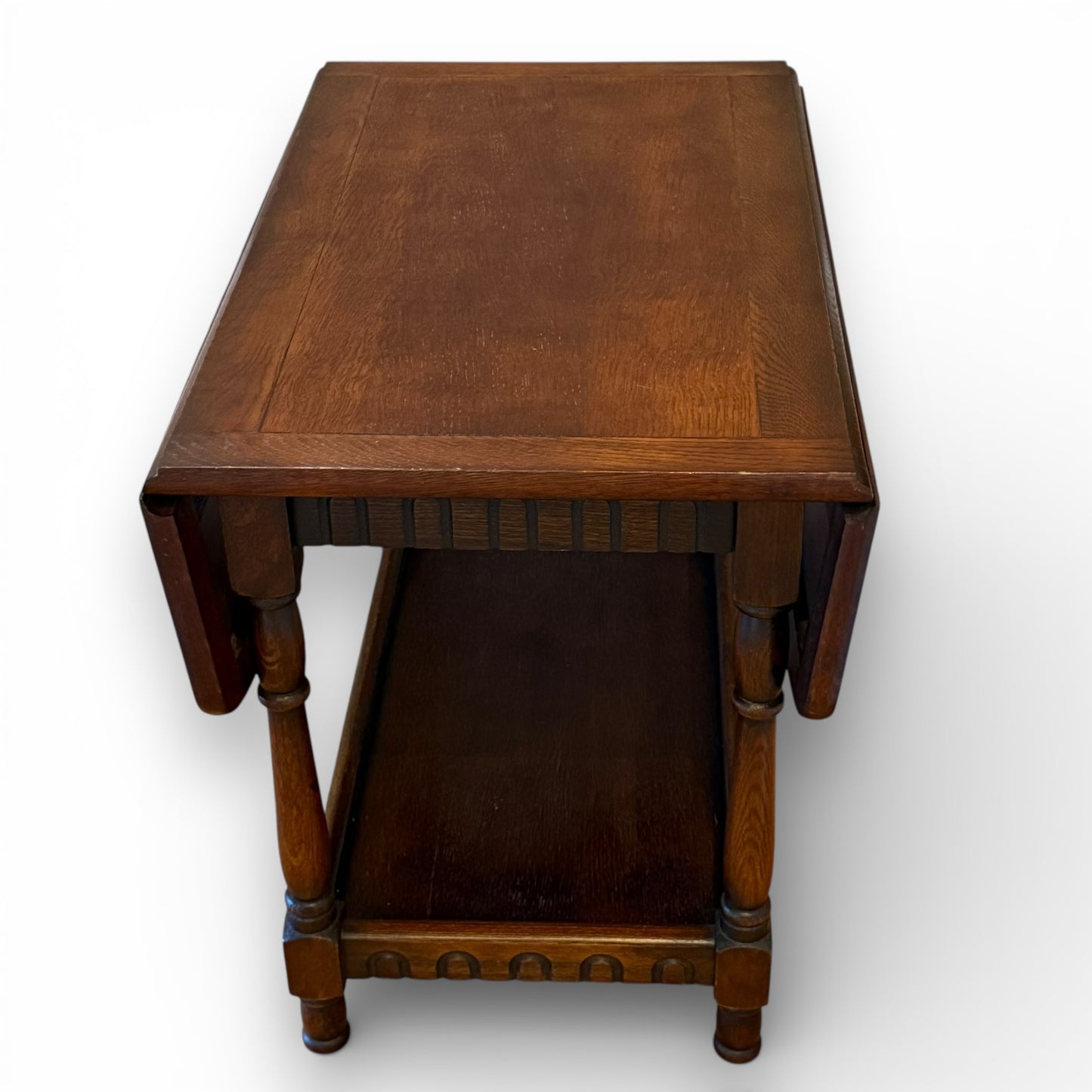 Vintage Oak Drop Leaf Coffee Table Old Charm Style Tudor Revival With Shelf