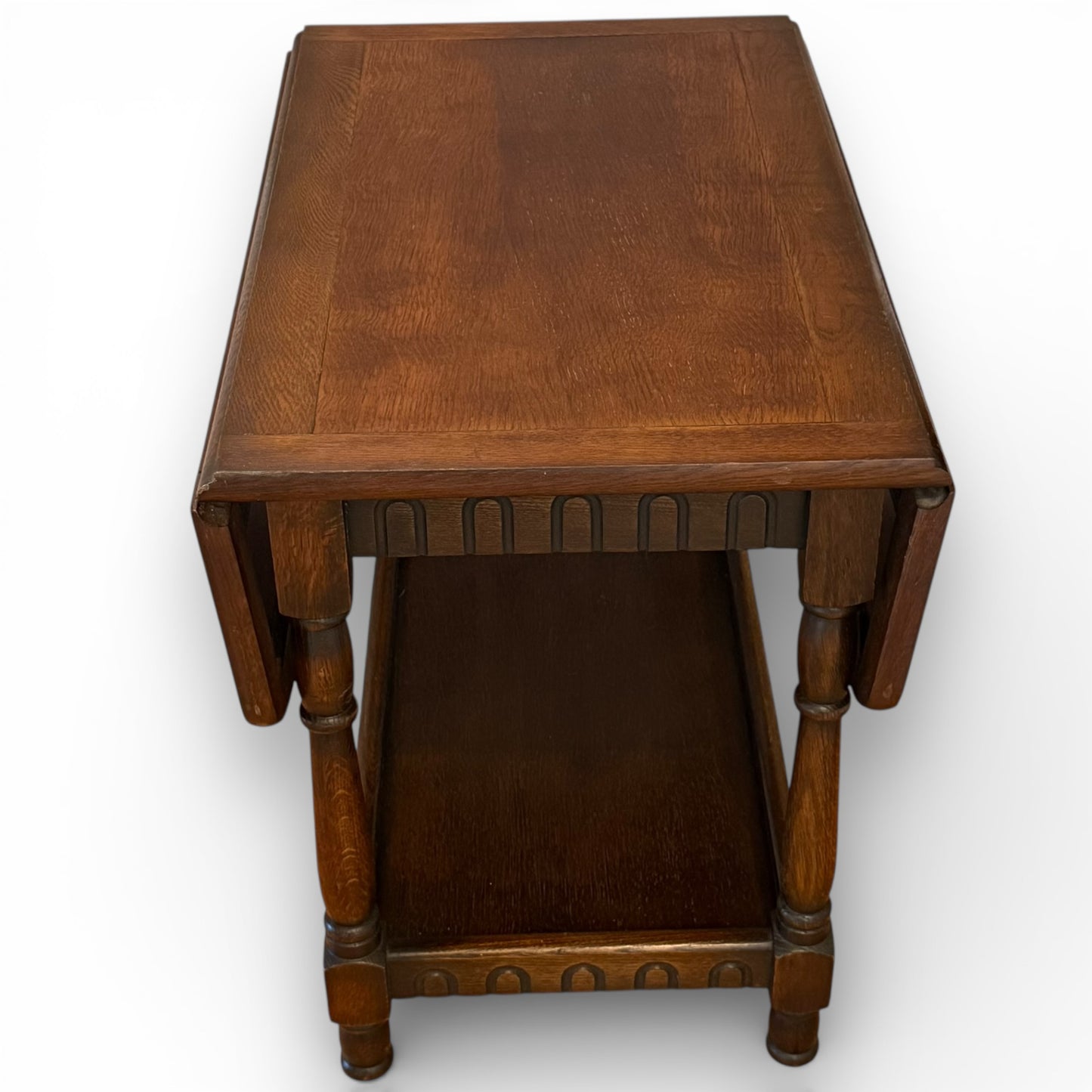 Vintage Oak Drop Leaf Coffee Table Old Charm Style Tudor Revival With Shelf