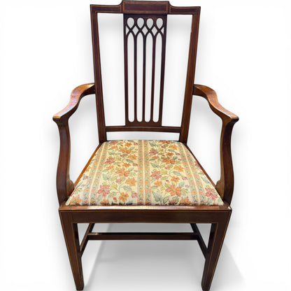 Set of Eight Edwardian Inlaid Mahogany Dining Chairs Including Two Carvers