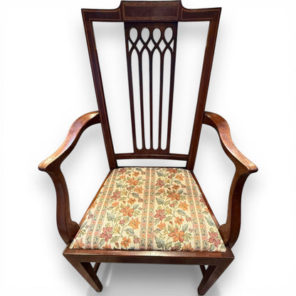 Set of Eight Edwardian Inlaid Mahogany Dining Chairs Including Two Carvers