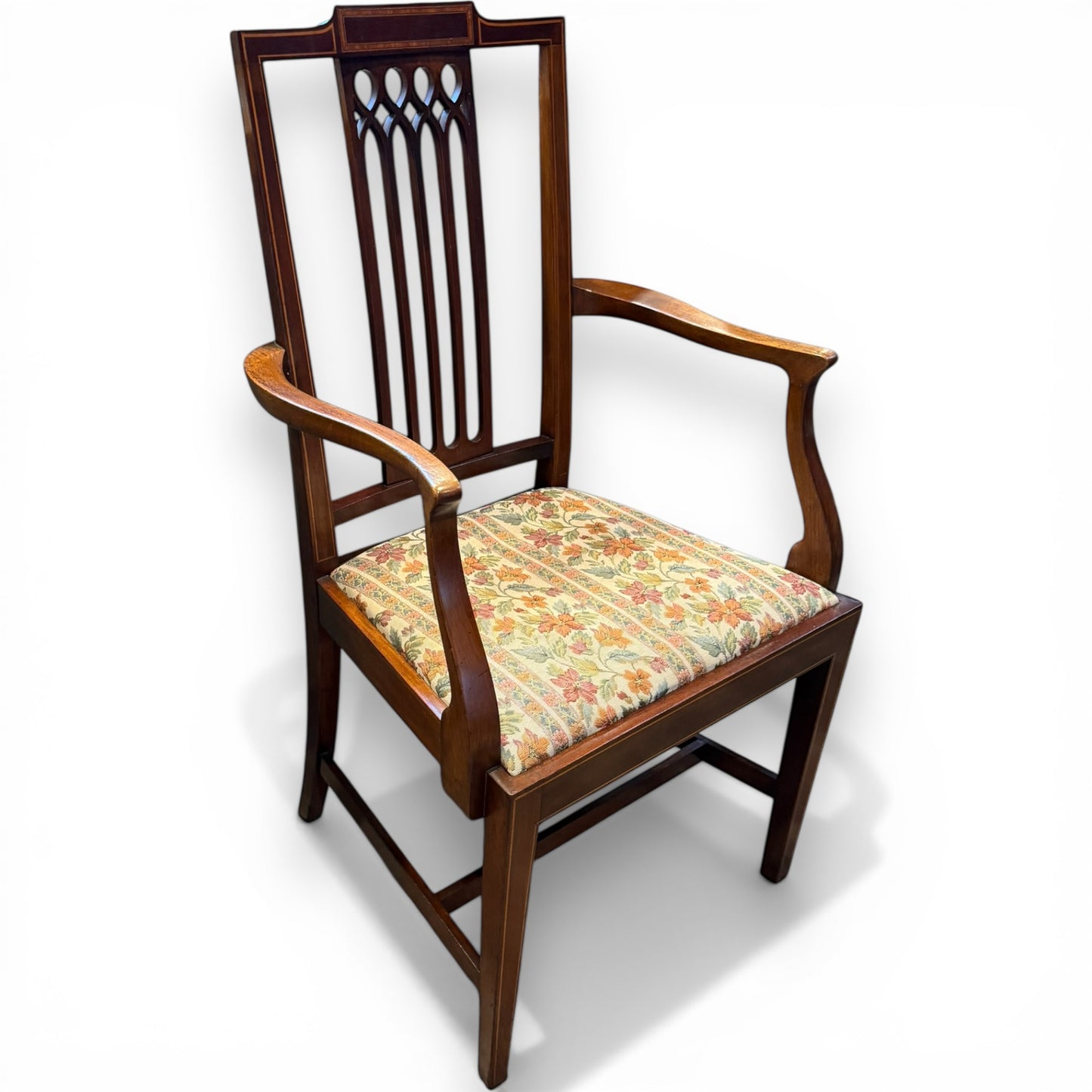 Set of Eight Edwardian Inlaid Mahogany Dining Chairs Including Two Carvers