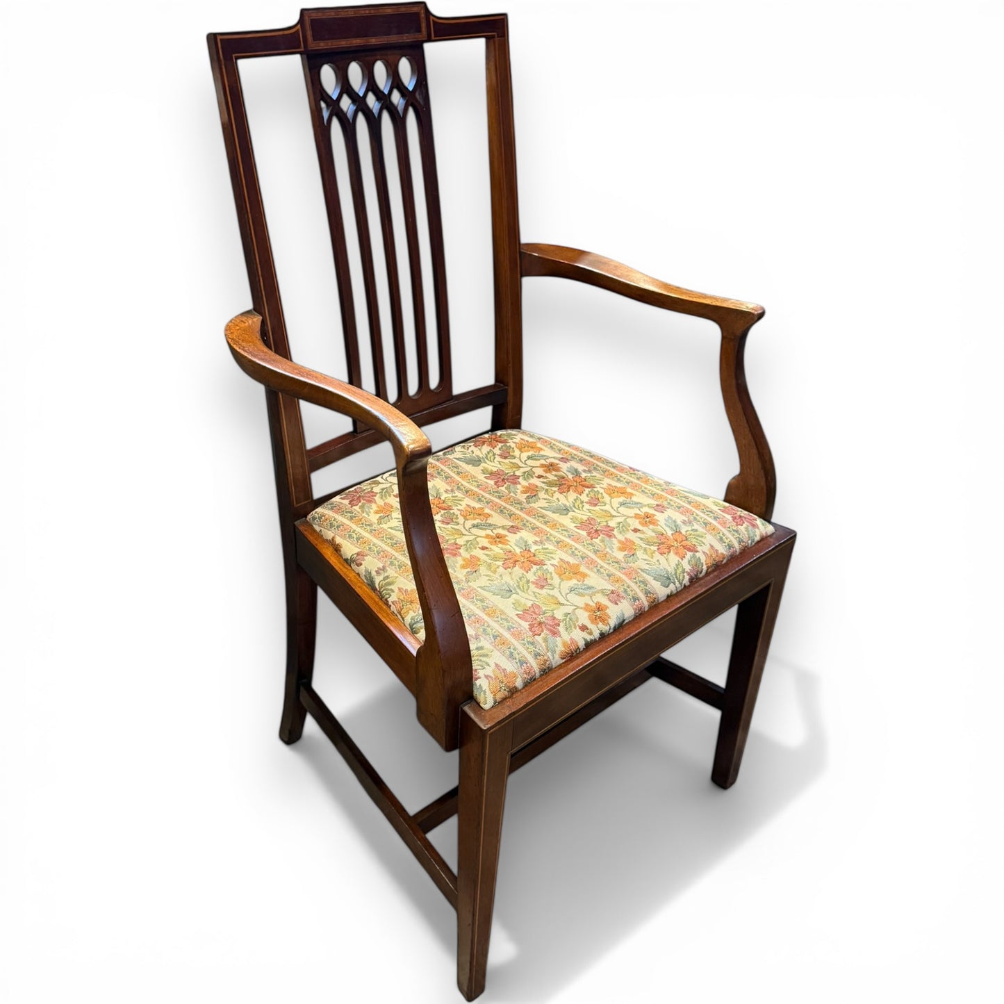 Set of Eight Edwardian Inlaid Mahogany Dining Chairs Including Two Carvers