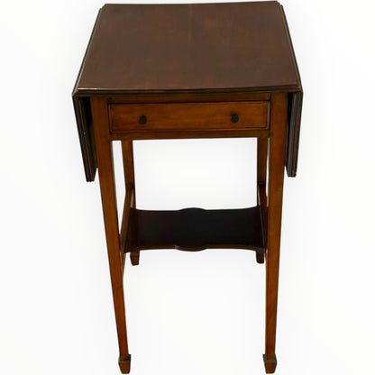 Antique Edwardian Mahogany Drop Leaf Side Table Occasional Table With Drawer