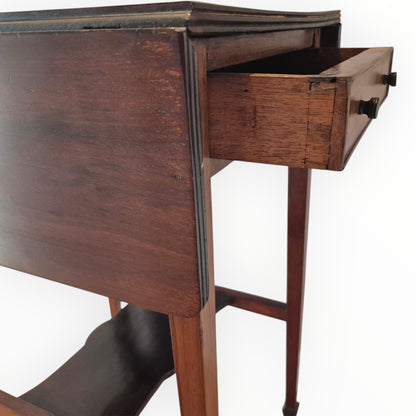 Antique Edwardian Mahogany Drop Leaf Side Table Occasional Table With Drawer