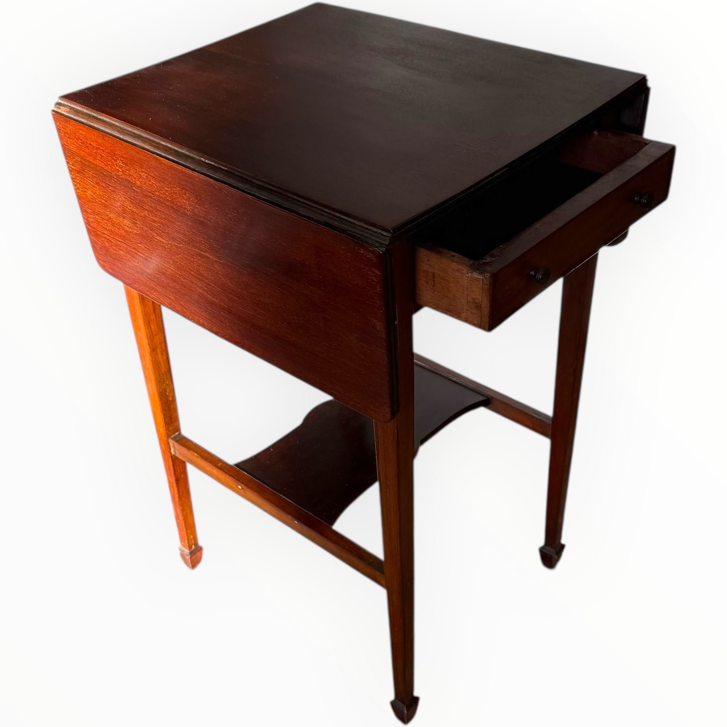 Antique Edwardian Mahogany Drop Leaf Side Table Occasional Table With Drawer
