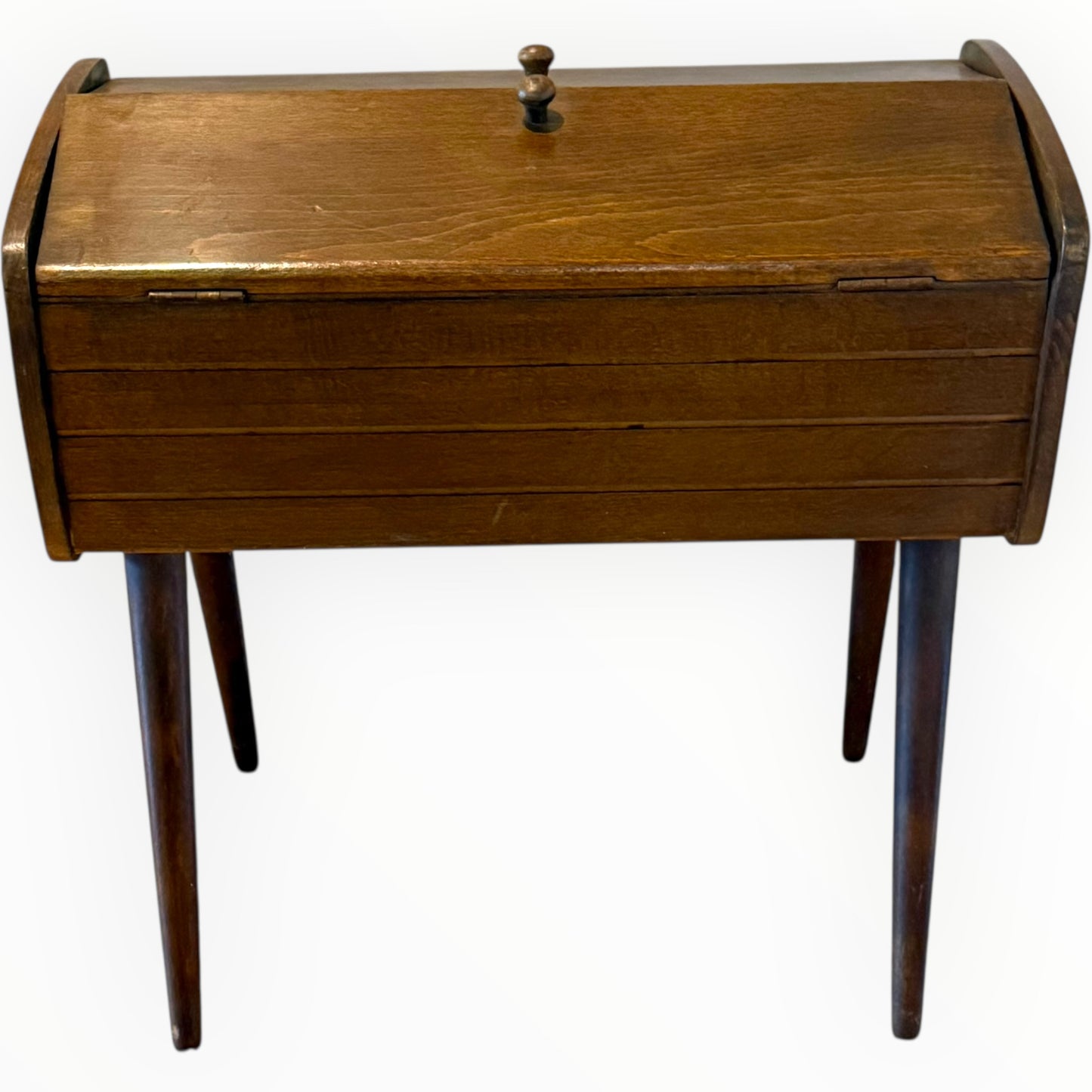 Mid Century Elm Sewing Box on Stand