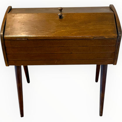 Mid Century Elm Sewing Box on Stand