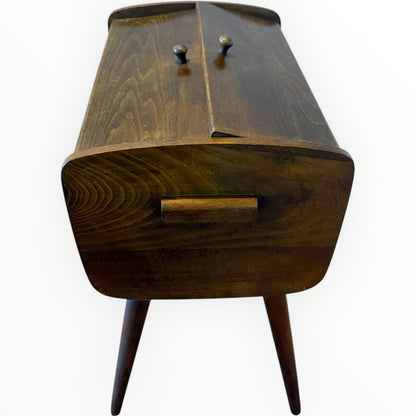 Mid Century Elm Sewing Box on Stand