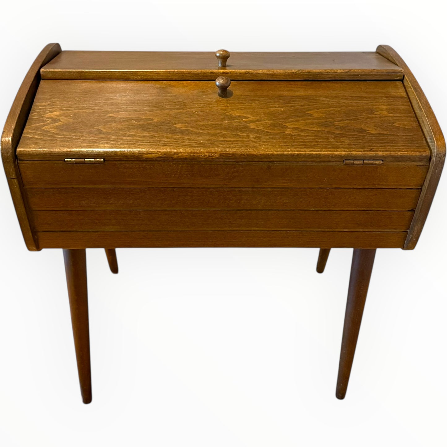 Mid Century Elm Sewing Box on Stand