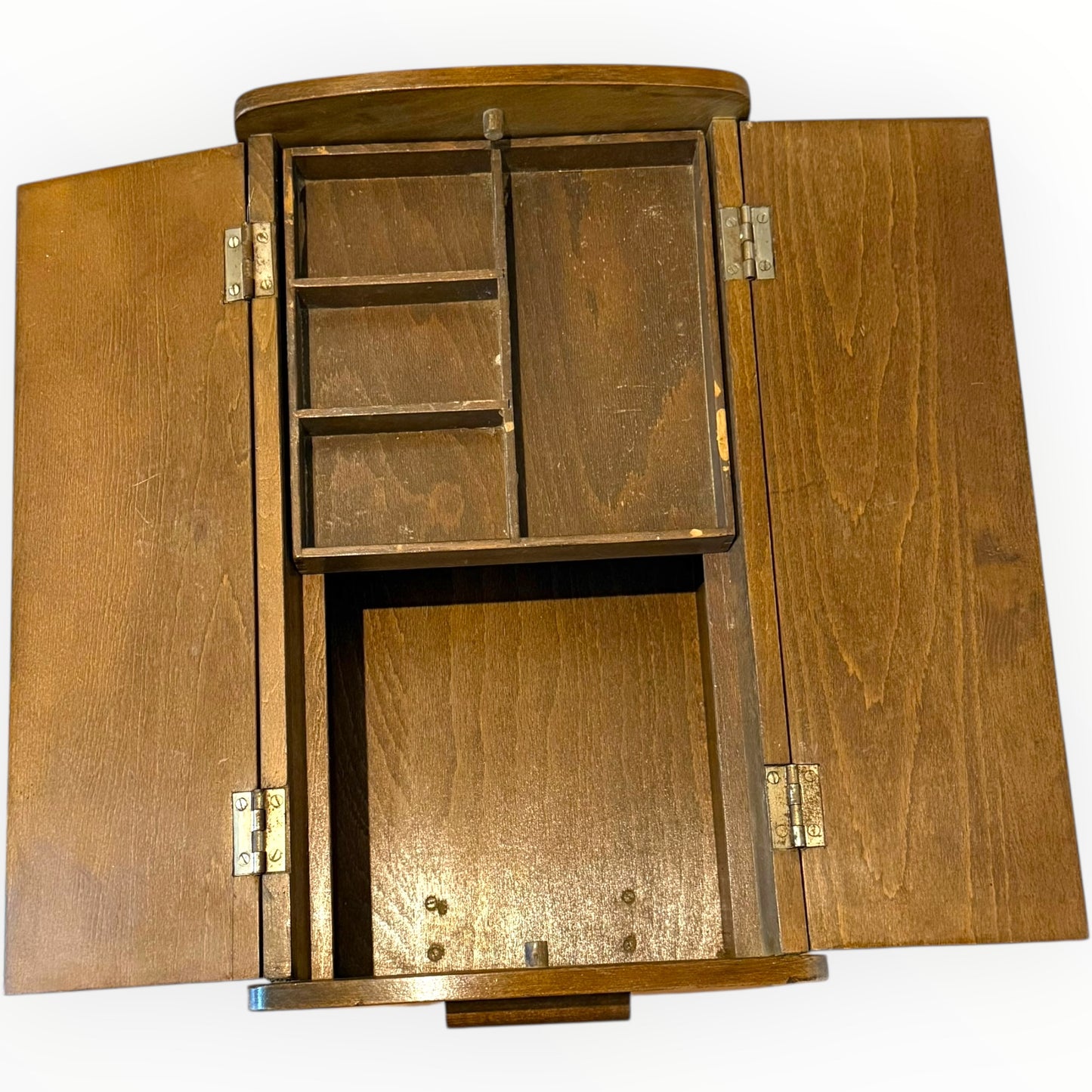 Mid Century Elm Sewing Box on Stand