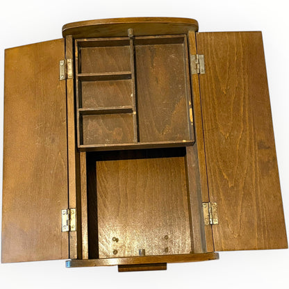 Mid Century Elm Sewing Box on Stand