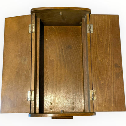 Mid Century Elm Sewing Box on Stand