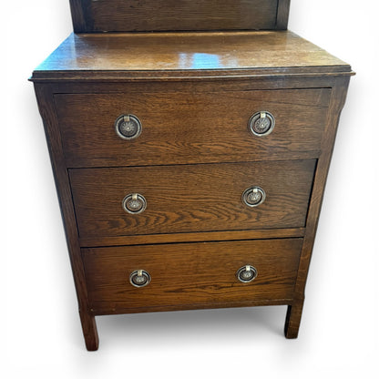 Antique Oak Dressing Table with Mirror and Three Drawers
