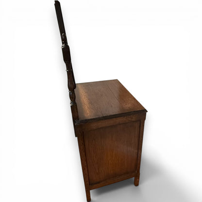 Antique Oak Dressing Table with Mirror and Three Drawers