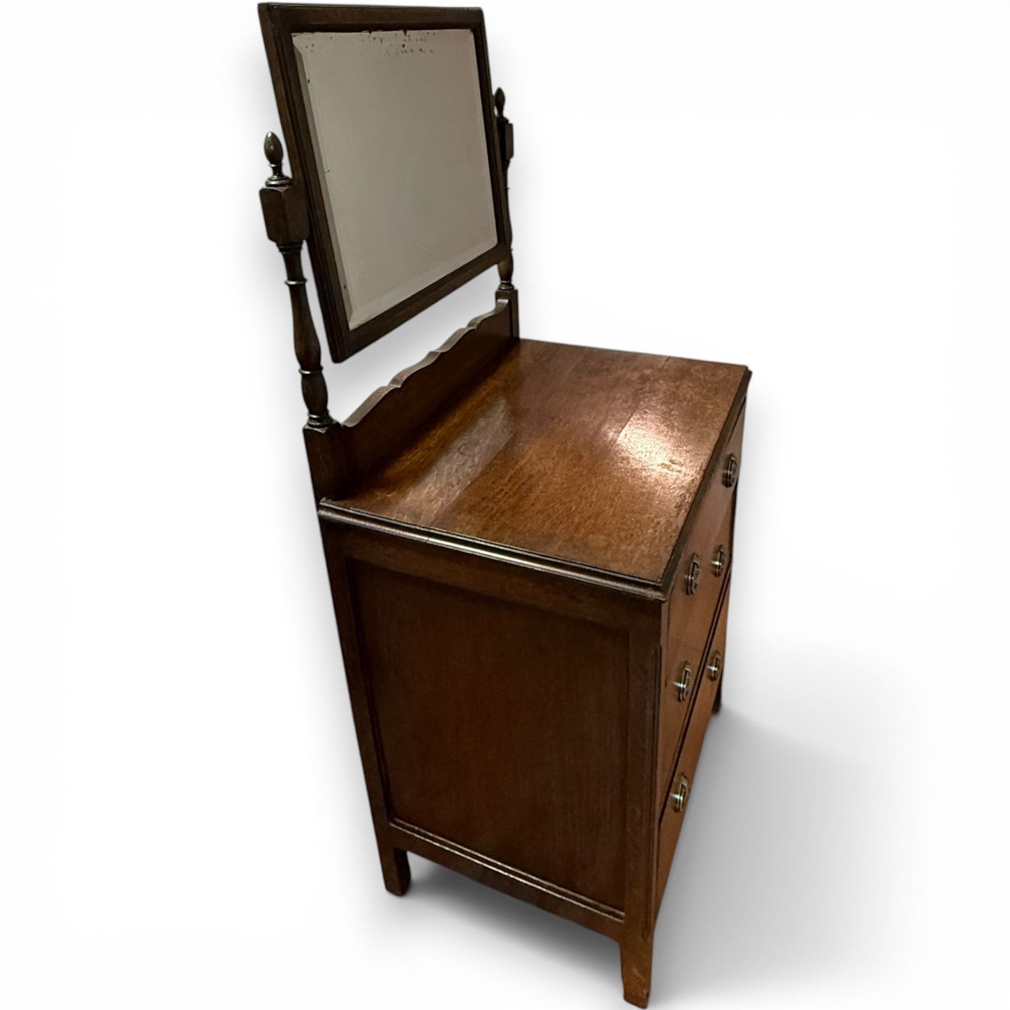 Antique Oak Dressing Table with Mirror and Three Drawers