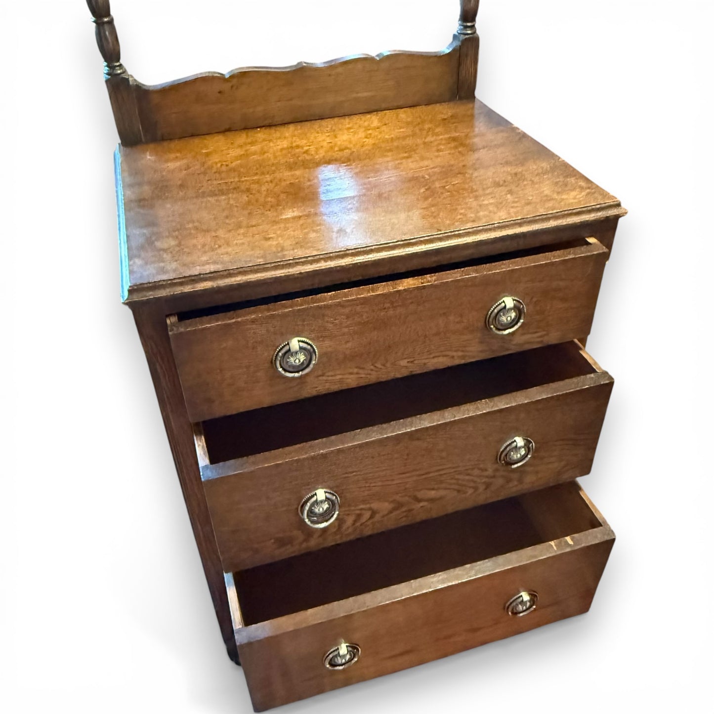 Antique Oak Dressing Table with Mirror and Three Drawers