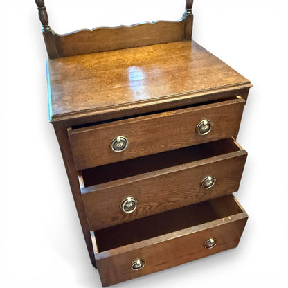 Antique Oak Dressing Table with Mirror and Three Drawers