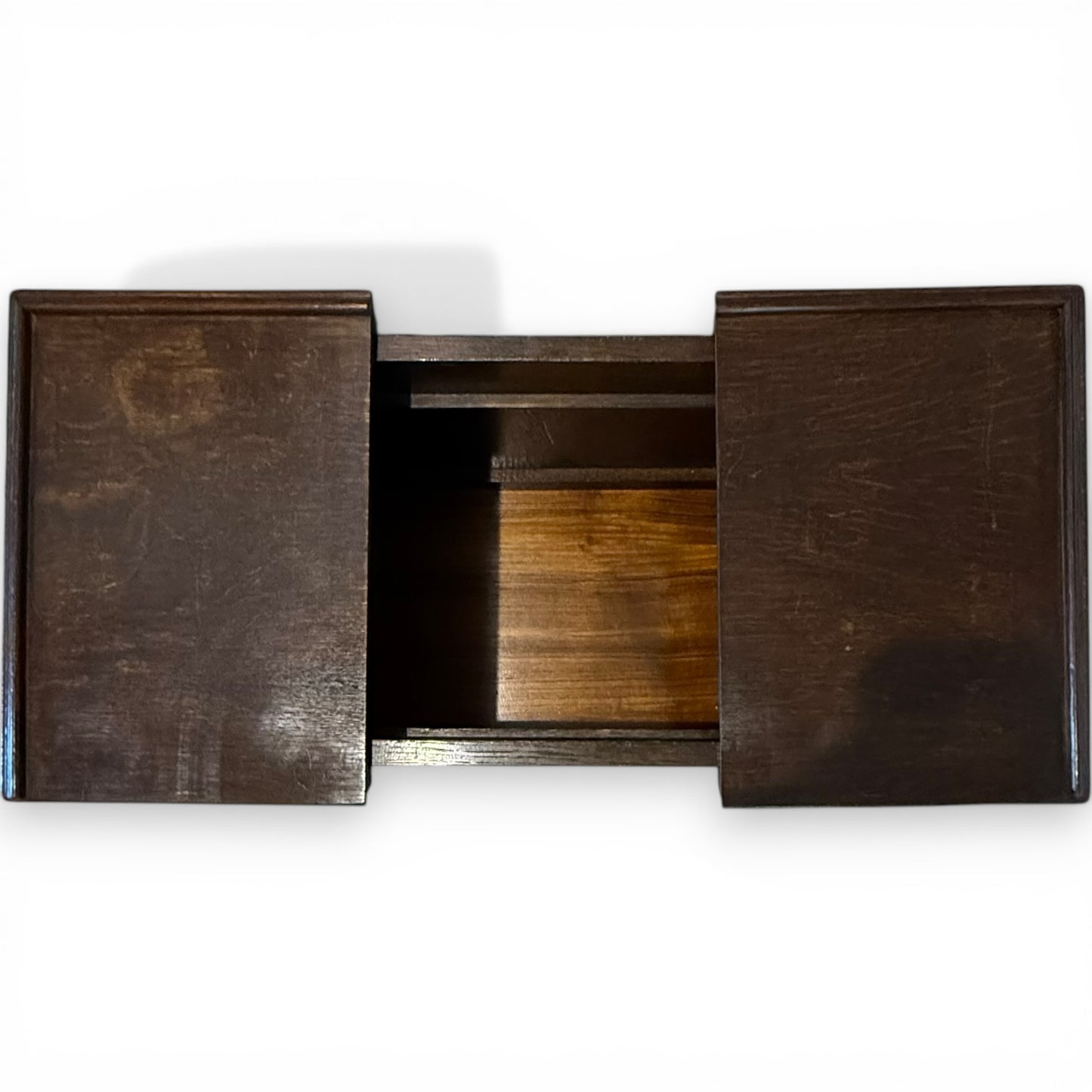 Antique Oak Sewing Work Box Table with Sliding Top on Castors