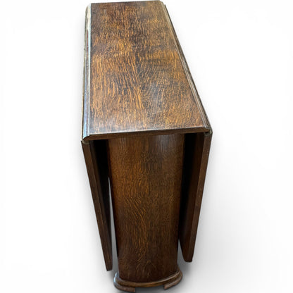 Vintage Art Deco Oak Space Saving Drop Leaf Dining Table