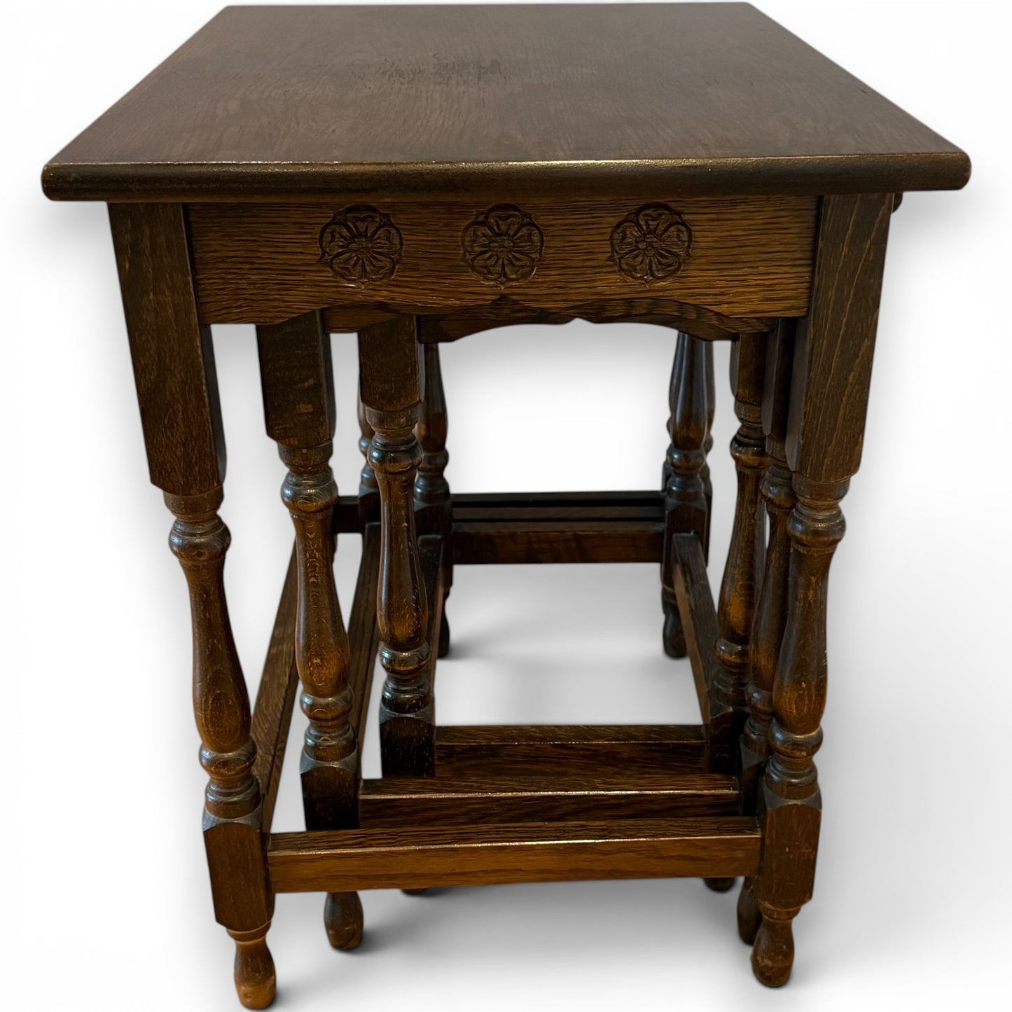 Vintage Oak Nest Of Tables – Set Of Three Occasional Side Tables