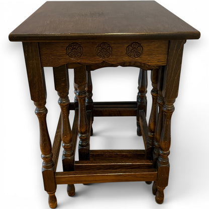 Vintage Oak Nest Of Tables – Set Of Three Occasional Side Tables