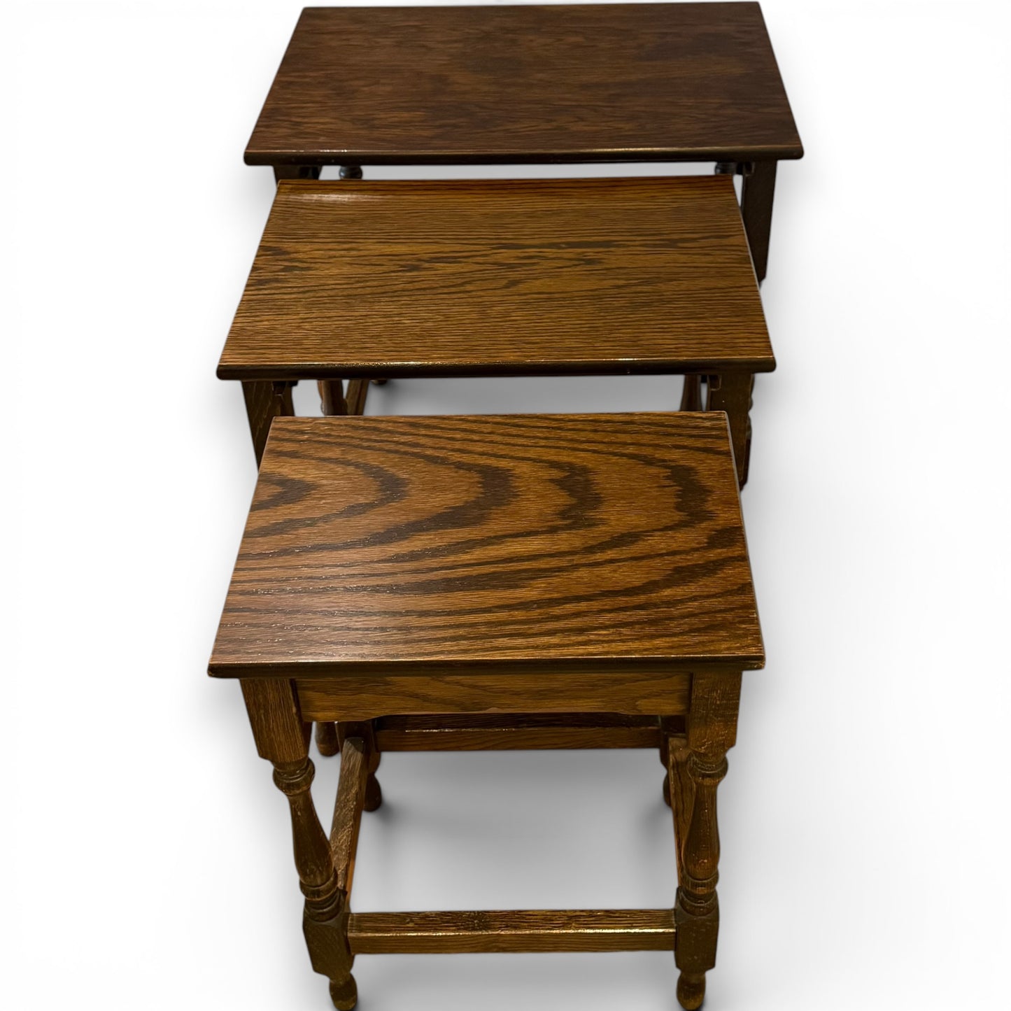 Vintage Oak Nest Of Tables – Set Of Three Occasional Side Tables