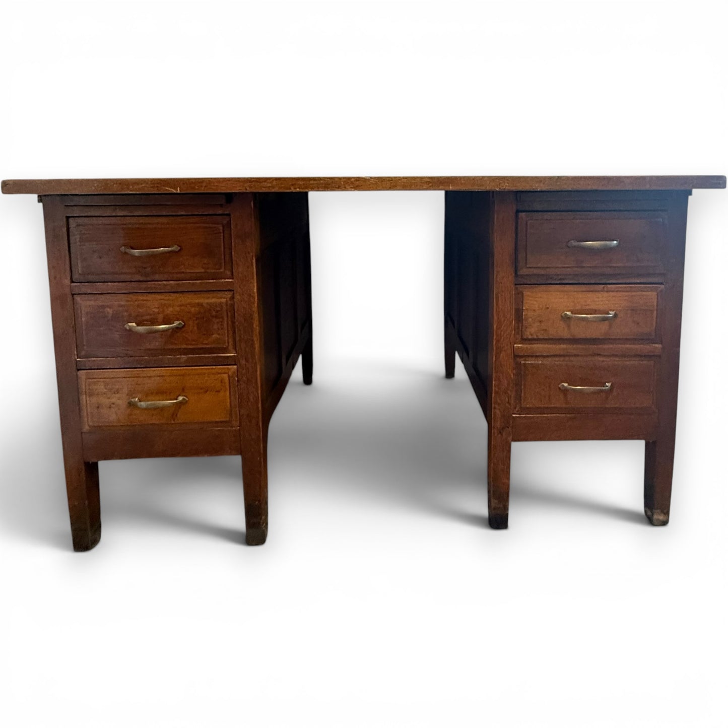 Antique Oak Twin Pedestal Writing Desk