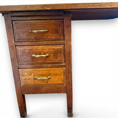 Antique Oak Twin Pedestal Writing Desk