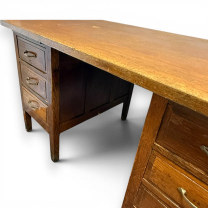 Antique Oak Twin Pedestal Writing Desk