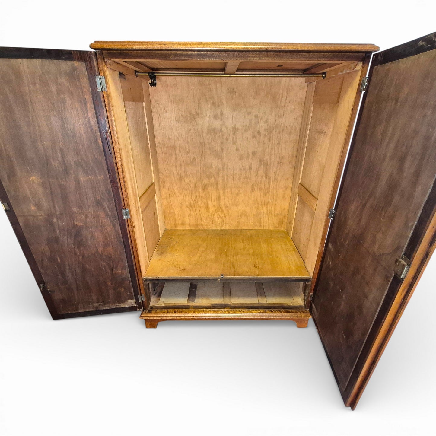 Antique Art Nouveau Gentleman’s Wardrobe | Mahogany Armoire with Floral Inlay | Compact Bedroom Wardrobe