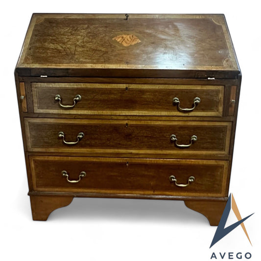 Antique Edwardian Mahogany Inlaid 3 Drawer Bureau
