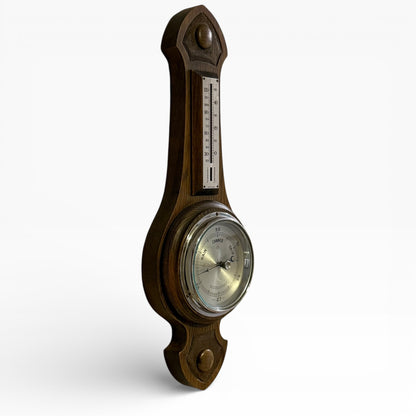 Early 20th Century Oak Aneroid Barometer & Thermometer Wall Plaque