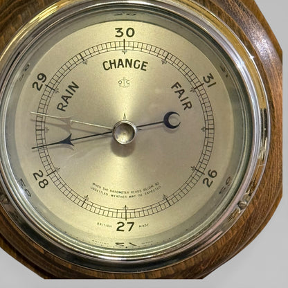 Early 20th Century Oak Aneroid Barometer & Thermometer Wall Plaque