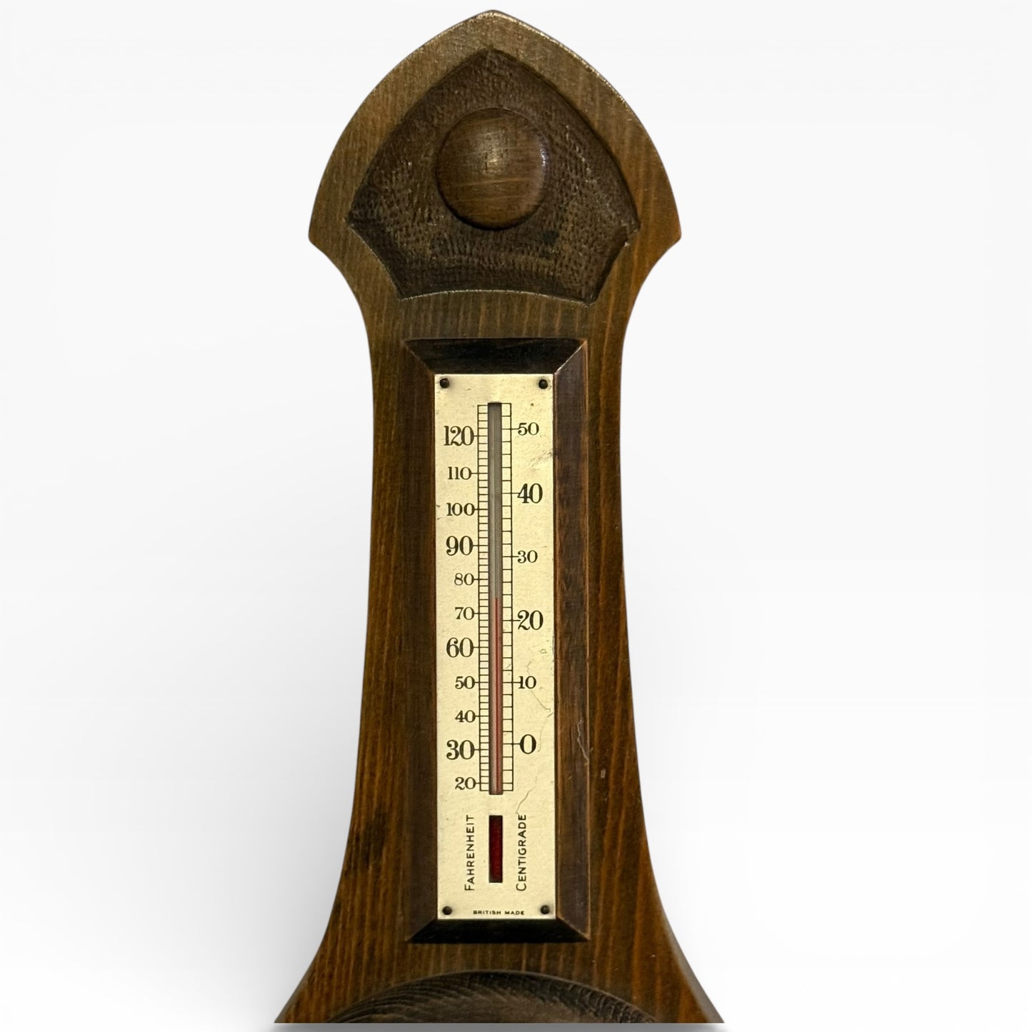 Early 20th Century Oak Aneroid Barometer & Thermometer Wall Plaque