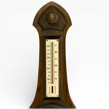 Early 20th Century Oak Aneroid Barometer & Thermometer Wall Plaque