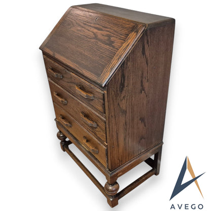 1920's Oak Bureau Art Deco Style 3 Drawer