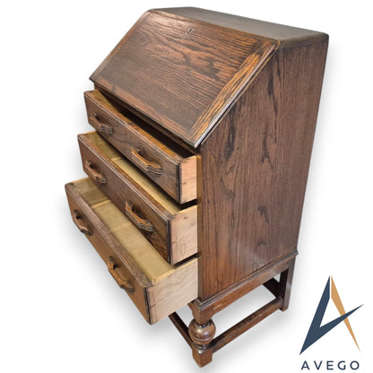 1920's Oak Bureau Art Deco Style 3 Drawer